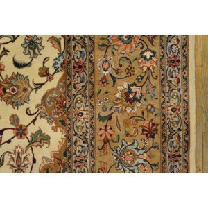 1940s Luminous Beige Shah Abbas Floral Antique Tabriz Handknotted Room Size Rug - detail view 4