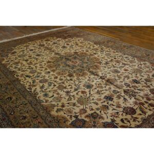 1940s Luminous Beige Shah Abbas Floral Antique Tabriz Handknotted Room Size Rug - detail view 5
