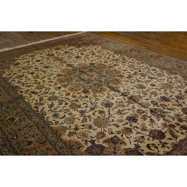 1940s luminous beige shah abbas floral antique tabriz handknotted room size rug 6 1940s luminous beige shah abbas floral antique tabriz handknotted room size rug - detail view 5