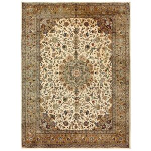 1940s Luminous Beige Shah Abbas Floral Antique Tabriz Handknotted Room Size Rug - detail view 6