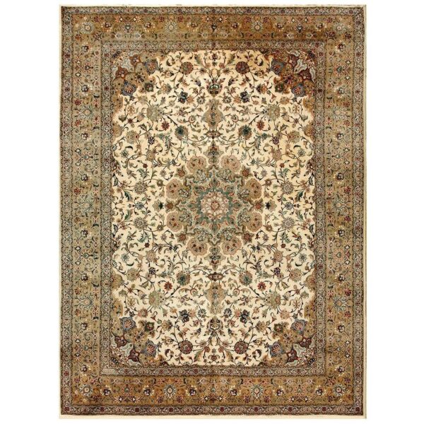 1940s luminous beige shah abbas floral antique tabriz handknotted room size rug 7 1940s luminous beige shah abbas floral antique tabriz handknotted room size rug - detail view 6