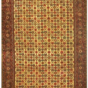 1940s Mid Century Modern Beige Field Floral 4Star Knotted Wool Mahal Carpet Rug