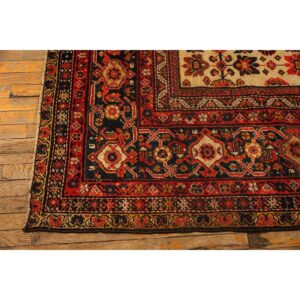 1940s Mid Century Modern Beige Field Floral 4Star Knotted Wool Mahal Carpet Rug - detail view 3