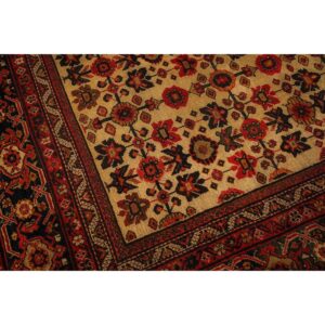 1940s Mid Century Modern Beige Field Floral 4Star Knotted Wool Mahal Carpet Rug - detail view 4