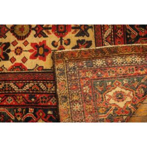 1940s Mid Century Modern Beige Field Floral 4Star Knotted Wool Mahal Carpet Rug - detail view 5