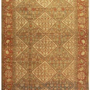 1940s Multicolor Field Diamond Antique Knotted Wool Sarouk Farahan Runner Rug