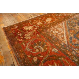 1940s Multicolor Field Diamond Antique Knotted Wool Sarouk Farahan Runner Rug - detail view 3