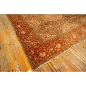 1940s Multicolor Field Diamond Antique Knotted Wool Sarouk Farahan Runner Rug - detail view 4