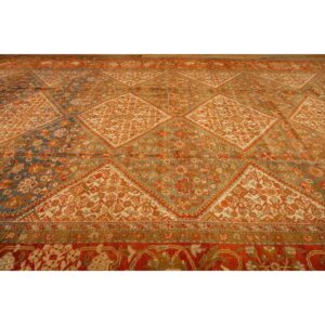1940s Multicolor Field Diamond Antique Knotted Wool Sarouk Farahan Runner Rug - detail view 6