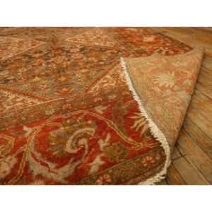 1940s Multicolor Field Diamond Antique Knotted Wool Sarouk Farahan Runner Rug - detail view 7