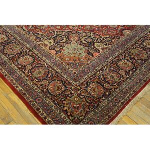 1940s Red Rust Floral Medallion Antique Kashan Mohtasham Knotted Wool Carpet Rug - detail view 2
