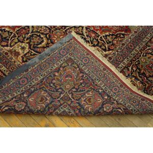 1940s Red Rust Floral Medallion Antique Kashan Mohtasham Knotted Wool Carpet Rug - detail view 4