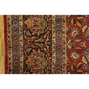 1940s Red Rust Floral Medallion Antique Kashan Mohtasham Knotted Wool Carpet Rug - detail view 5