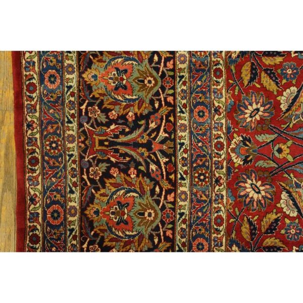 1940s red rust floral medallion antique kashan mohtasham knotted wool carpet rug - detail view 5
