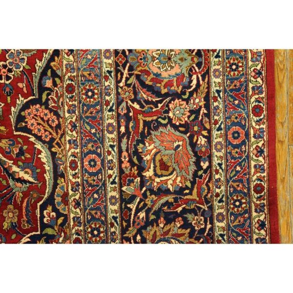 1940s red rust floral medallion antique kashan mohtasham knotted wool carpet rug - detail view 6