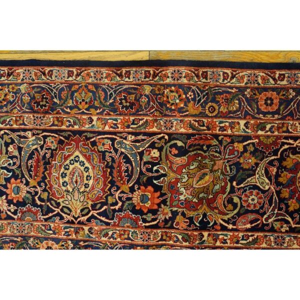 1940s red rust large scale floral antique kashan handknotted wool carpet rug - detail view 3