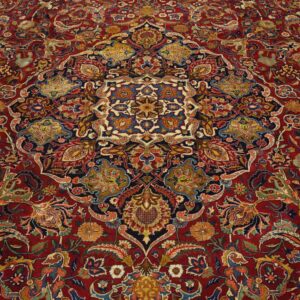 1940s Red Rust Large Scale Floral Antique Kashan Handknotted Wool Carpet Rug - detail view 4