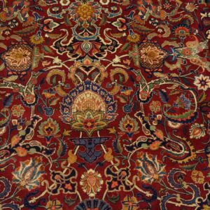 1940s Red Rust Large Scale Floral Antique Kashan Handknotted Wool Carpet Rug - detail view 5