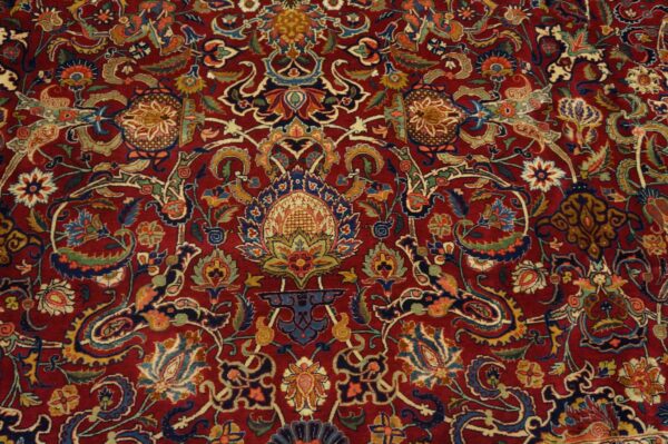 1940s red rust large scale floral antique kashan handknotted wool carpet rug - detail view 5