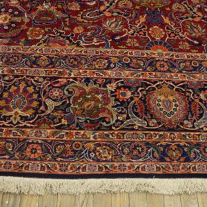 1940s Red Rust Large Scale Floral Antique Kashan Handknotted Wool Carpet Rug - detail view 7