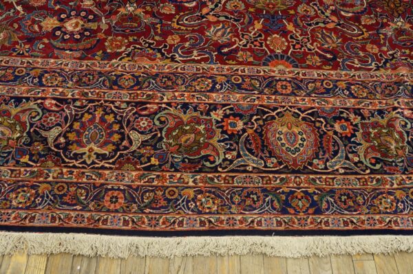 1940s red rust large scale floral antique kashan handknotted wool carpet rug - detail view 7