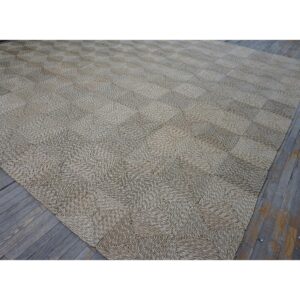 1940s Rustic Beige Antique Geometric Modern Moroccan Reed Square Woven Rug - detail view 1