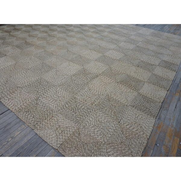 1940s rustic beige antique geometric modern moroccan reed square woven rug - detail view 1