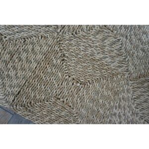 1940s Rustic Beige Antique Geometric Modern Moroccan Reed Square Woven Rug - detail view 6