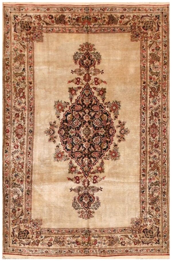 1940s scattier ivory medallion diamond antique qum silk handknotted wool rug 1 1940s scattier ivory medallion diamond antique qum silk handknotted wool rug