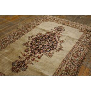 1940s ScattIer Ivory Medallion Diamond Antique Qum Silk Handknotted Wool Rug - detail view 1