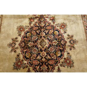 1940s ScattIer Ivory Medallion Diamond Antique Qum Silk Handknotted Wool Rug - detail view 3