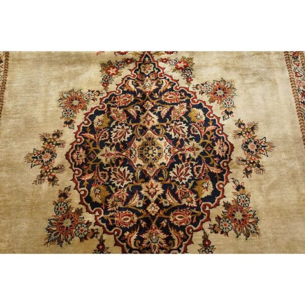 1940s scattier ivory medallion diamond antique qum silk handknotted wool rug 4 1940s scattier ivory medallion diamond antique qum silk handknotted wool rug - detail view 3