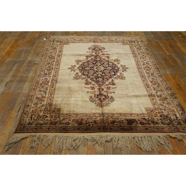 1940s scattier ivory medallion diamond antique qum silk handknotted wool rug 6 1940s scattier ivory medallion diamond antique qum silk handknotted wool rug - detail view 5