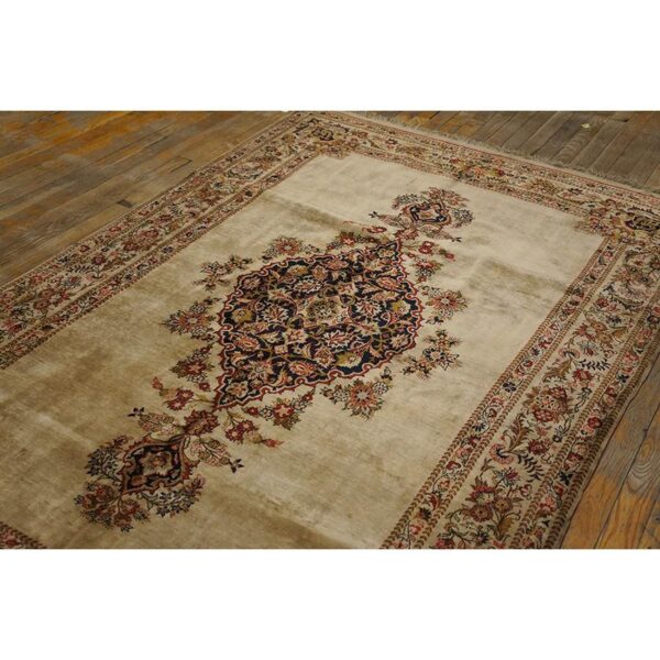 1940s scattier ivory medallion diamond antique qum silk handknotted wool rug 7 1940s scattier ivory medallion diamond antique qum silk handknotted wool rug - detail view 6