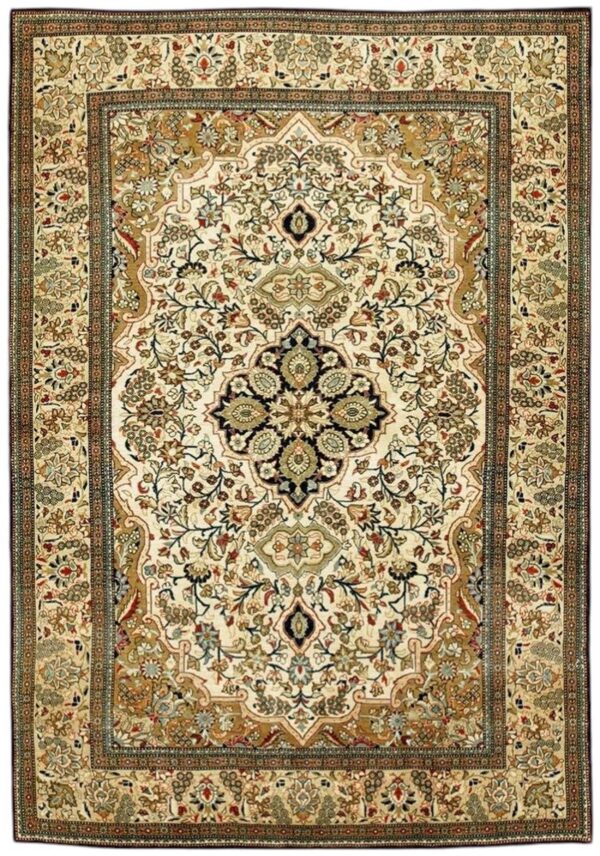1940s small ivory islimi medallion antique isfahan silk handknotted wool rug 1 1940s small ivory islimi medallion antique isfahan silk handknotted wool rug