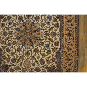1940s Small Ivory Islimi Medallion Antique Isfahan Silk Handknotted Wool Rug - detail view 3
