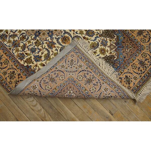 1940s small ivory islimi medallion antique isfahan silk handknotted wool rug 7 1940s small ivory islimi medallion antique isfahan silk handknotted wool rug - detail view 6