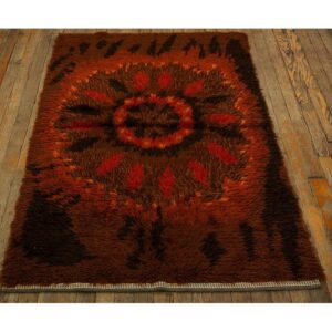 1950s Brown Mid-Century Scandinavian Modernist Diamond Swedish Wool Carpet Rug - detail view 2