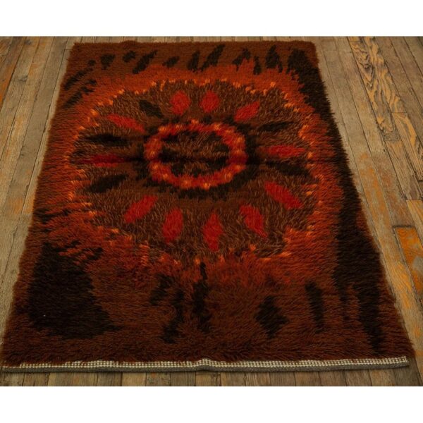 1950s brown mid-century scandinavian modernist diamond swedish wool carpet rug 3 1950s brown mid-century scandinavian modernist diamond swedish wool carpet rug - detail view 2