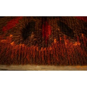 1950s Brown Mid-Century Scandinavian Modernist Diamond Swedish Wool Carpet Rug - detail view 3