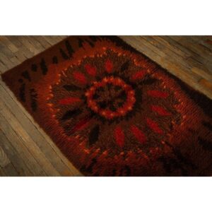 1950s Brown Mid-Century Scandinavian Modernist Diamond Swedish Wool Carpet Rug - detail view 6