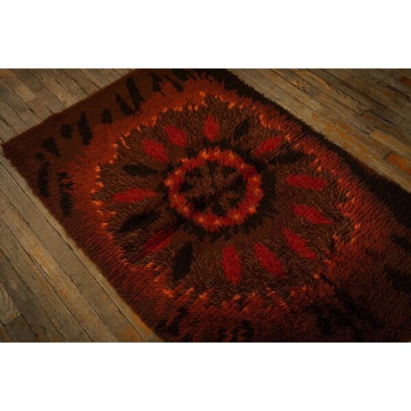 1950s brown mid-century scandinavian modernist diamond swedish wool carpet rug 7 1950s brown mid-century scandinavian modernist diamond swedish wool carpet rug - detail view 6