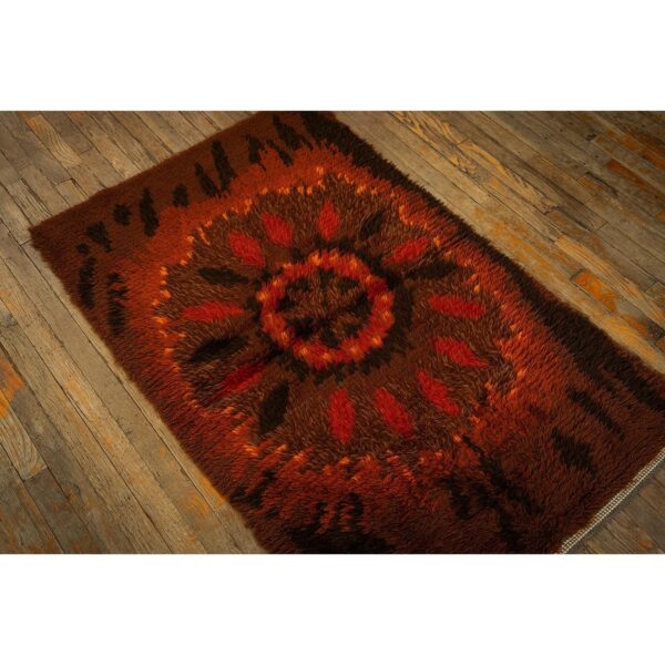1950s brown mid-century scandinavian modernist diamond swedish wool carpet rug 8 1950s brown mid-century scandinavian modernist diamond swedish wool carpet rug - detail view 7