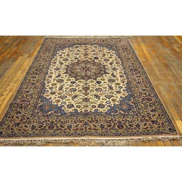 1950s fine traditional beige field floral vintage isfahan wool silk carpet rug 2 1950s fine traditional beige field floral vintage isfahan wool silk carpet rug - detail view 1