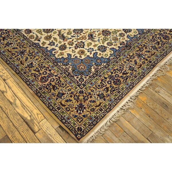1950s fine traditional beige field floral vintage isfahan wool silk carpet rug 3 1950s fine traditional beige field floral vintage isfahan wool silk carpet rug - detail view 2