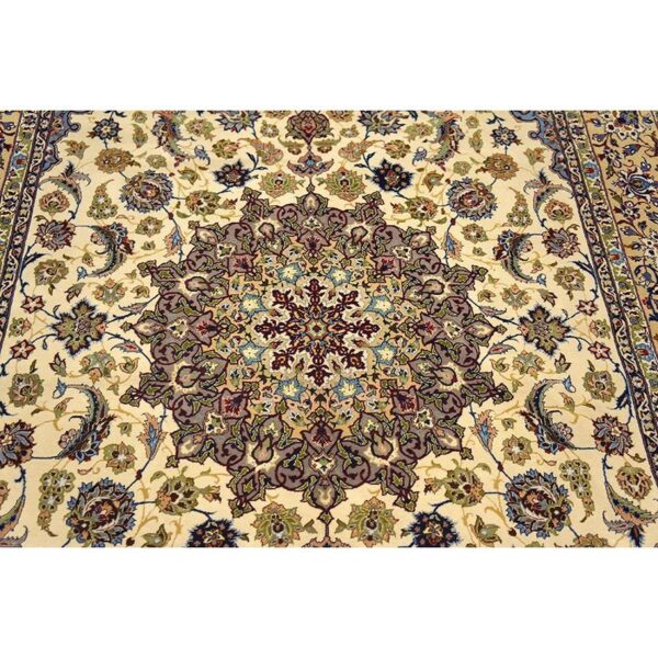 1950s fine traditional beige field floral vintage isfahan wool silk carpet rug 4 1950s fine traditional beige field floral vintage isfahan wool silk carpet rug - detail view 3