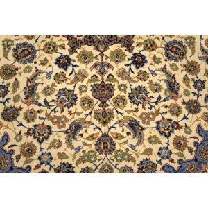 1950s Fine Traditional Beige Field Floral Vintage Isfahan Wool Silk Carpet Rug - detail view 4