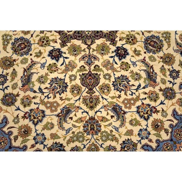 1950s fine traditional beige field floral vintage isfahan wool silk carpet rug 5 1950s fine traditional beige field floral vintage isfahan wool silk carpet rug - detail view 4
