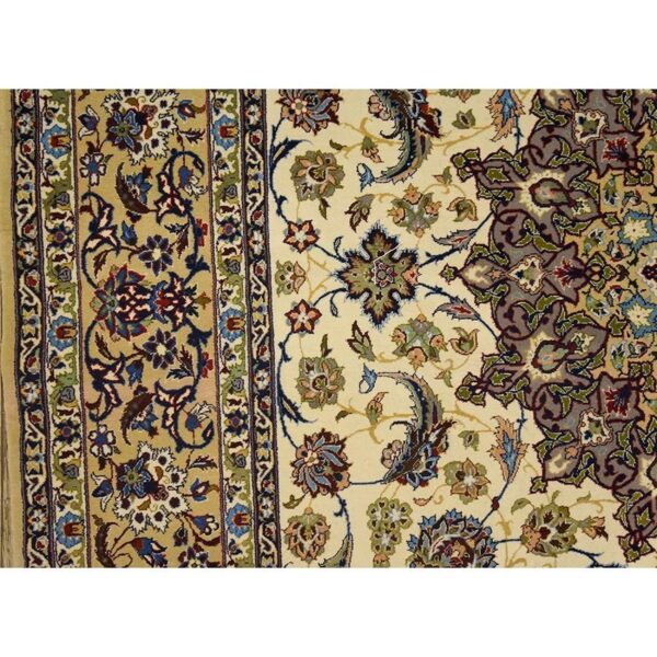 1950s fine traditional beige field floral vintage isfahan wool silk carpet rug 6 1950s fine traditional beige field floral vintage isfahan wool silk carpet rug - detail view 5