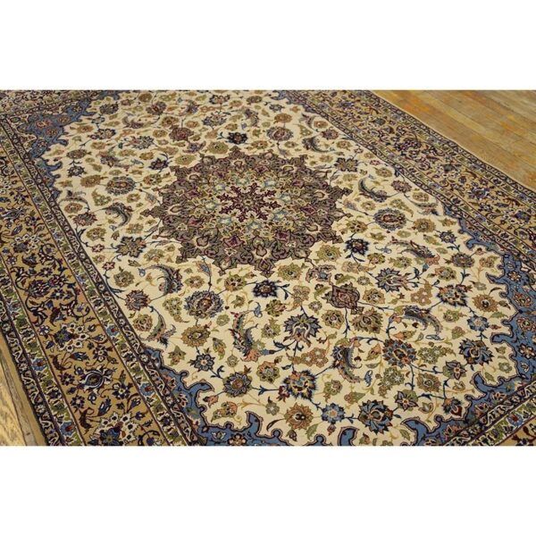 1950s fine traditional beige field floral vintage isfahan wool silk carpet rug 8 1950s fine traditional beige field floral vintage isfahan wool silk carpet rug - detail view 7